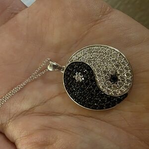 Ross-Simons Yin Yang Crystal Necklace In Sterling Silver